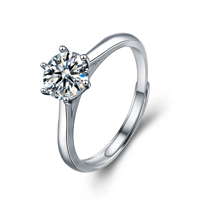 S925 Sterling Silver Six-Prong Moissanite Ring