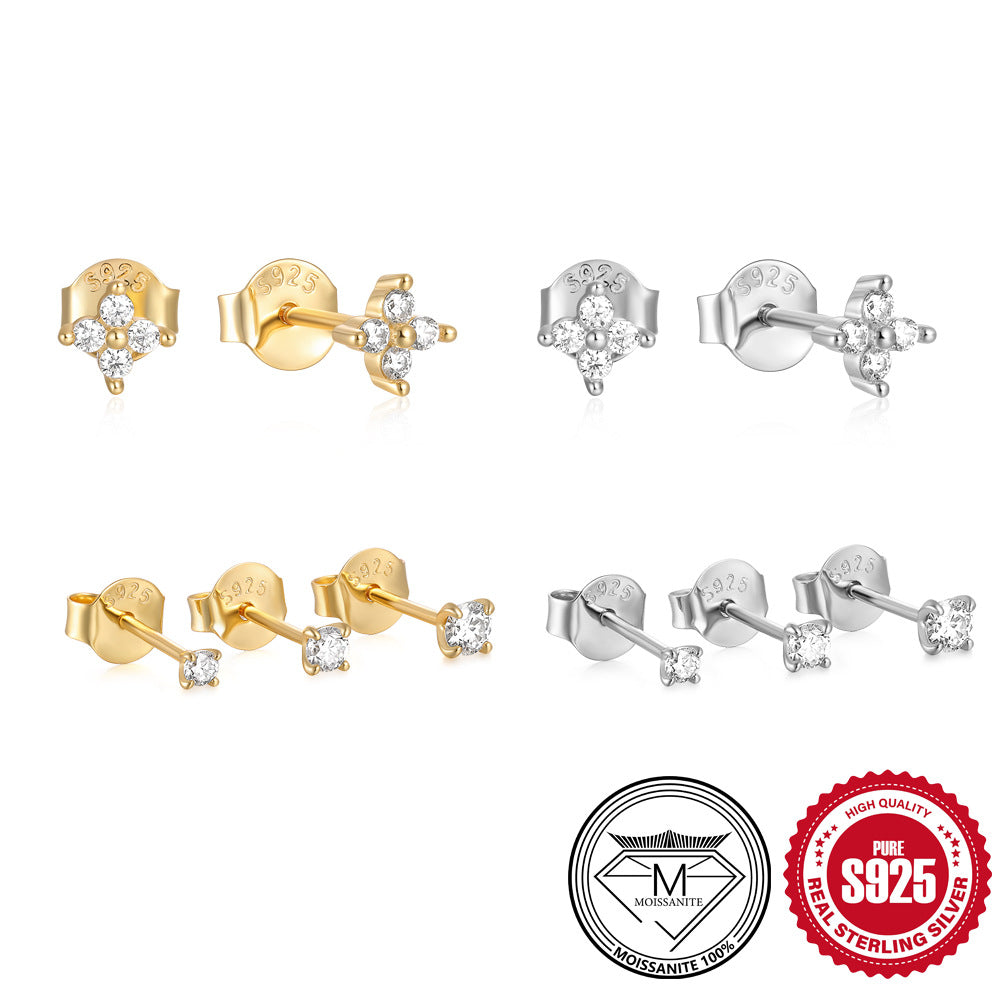 S925 Sterling Silver Floral Moissanite Stud Earrings