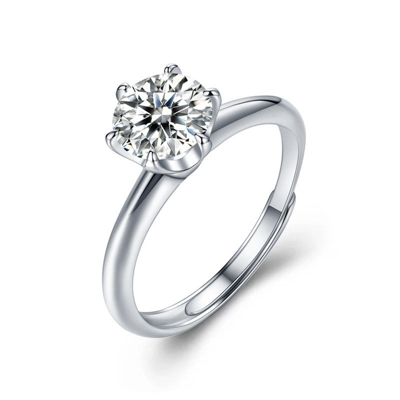 925 Sterling Silver Adjustable Six-Prong Moissanite Ring