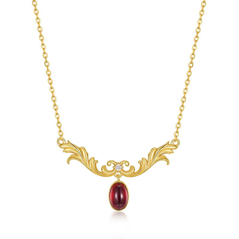 S925 Sterling Silver Court Style Natural Garnet Pendant Necklace
