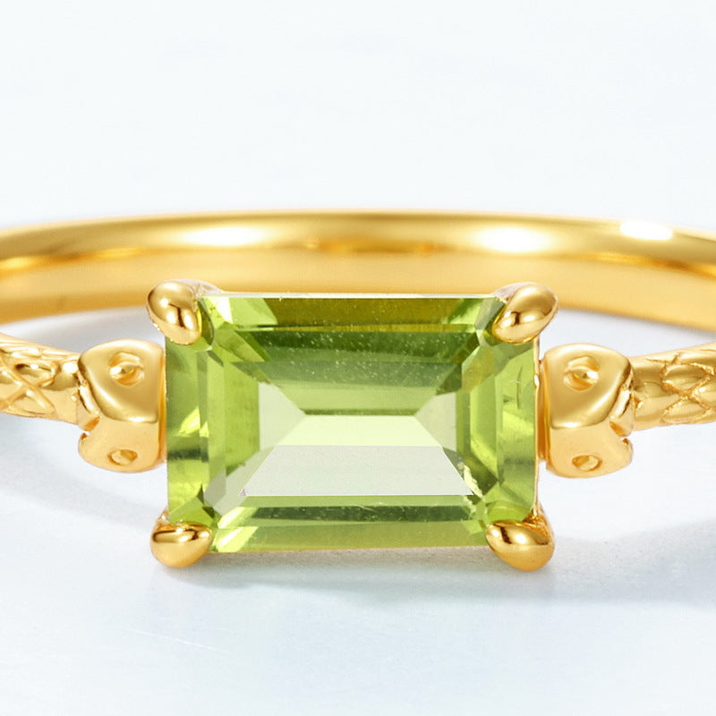 S925 Sterling Silver Gold-Plated Ring Set with Natural Peridot