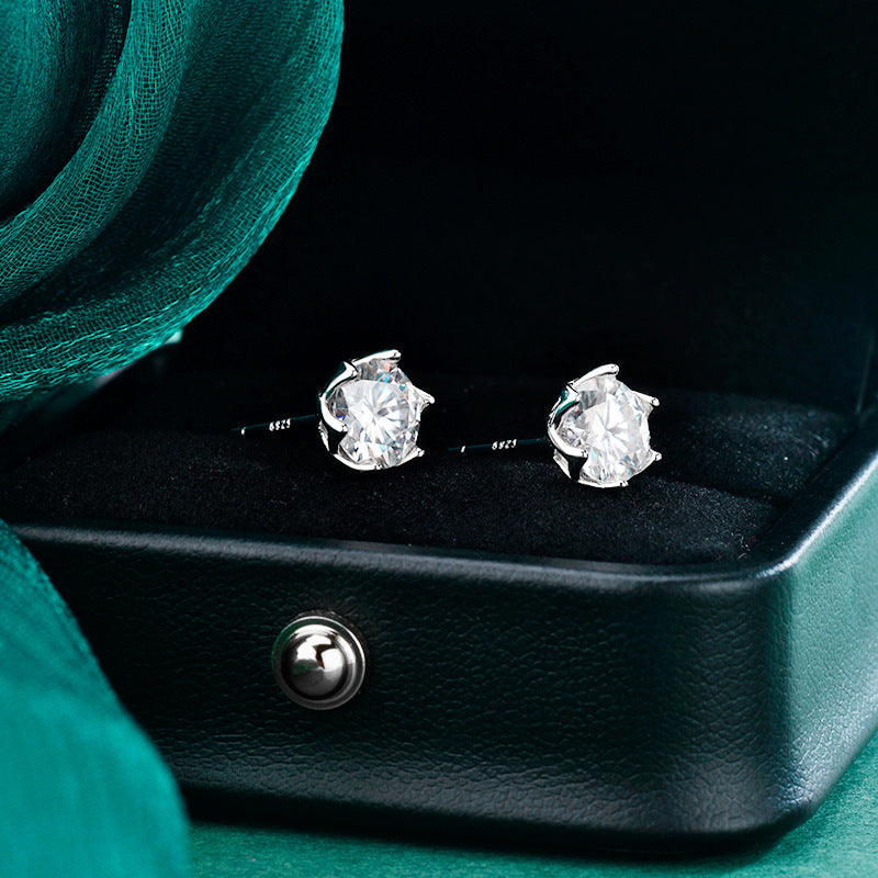 S925 Sterling Silver Moissanite Lace Six-Prong Stud Earrings