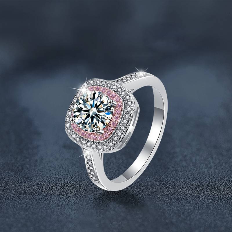 S925 Sterling Silver Sugar Cube Moissanite Ring