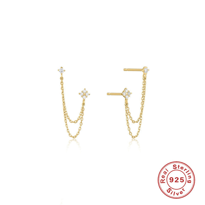 S925 Sterling Silver Chain Tassel Earrings with Zirconia Studs