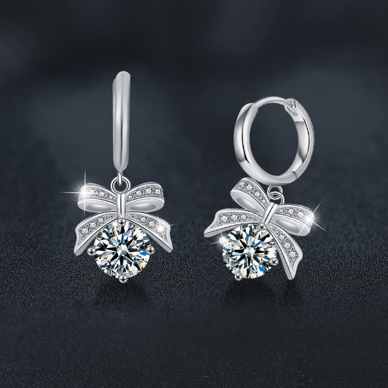 925 Sterling Silver Moissanite Bow Earrings