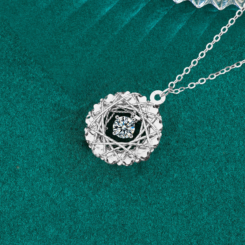S925 Sterling Silver Woven Dream Net Garland Moissanite  Pendant Necklace