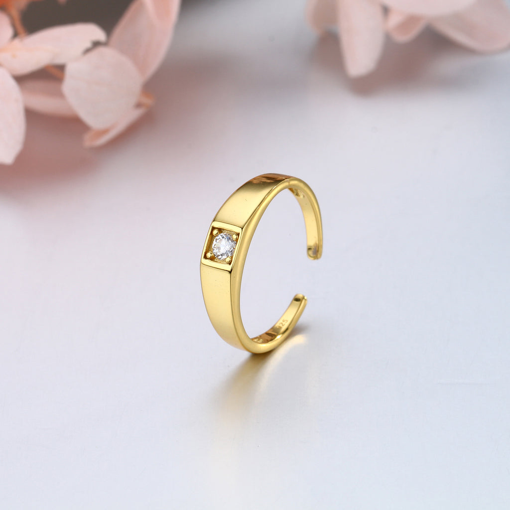 Simple S925 sterling silver ring, single zirconium basic style, adjustable index finger band