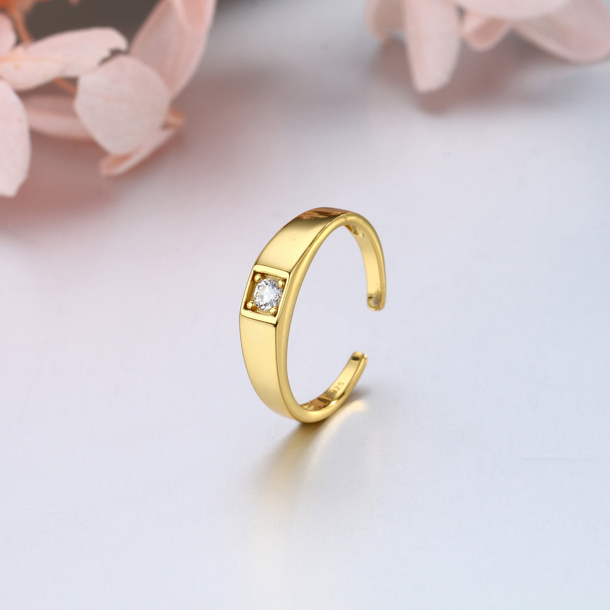 Simple S925 sterling silver ring, single zirconium basic style, adjustable index finger band
