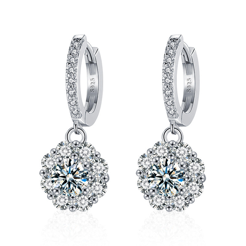 925 Sterling Silver Moissanite Elegant Sunflower Earrings