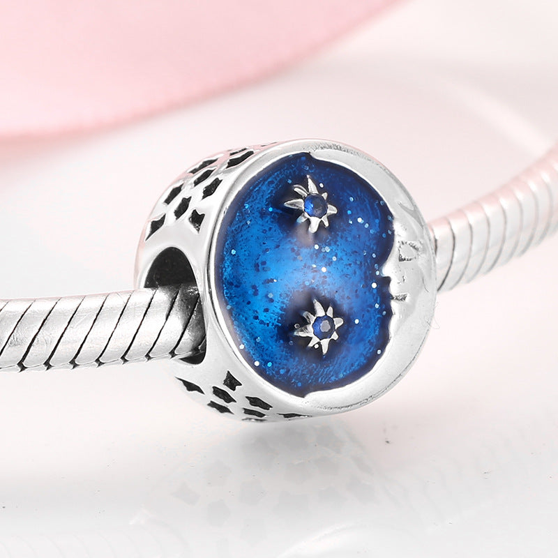 S925 Sterling Silver Starry Sky Moon Blue Zircon Pendant