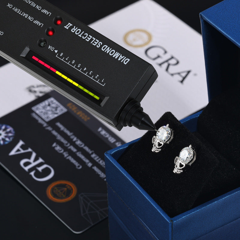 S925 Sterling Silver Halloween Skull Moissanite Stud Earrings