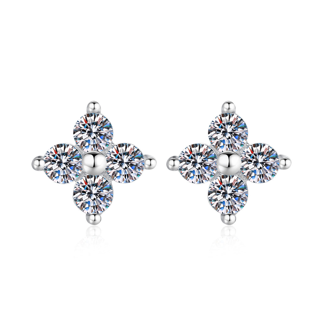 S925 Sterling Silver Four-Leaf Clover Moissanite Stud Earrings