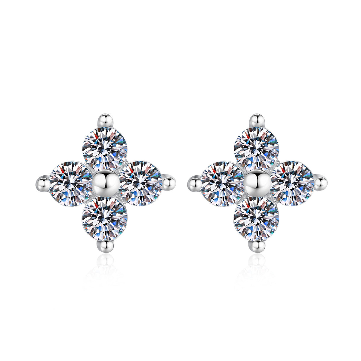 S925 Sterling Silver Four-Leaf Clover Moissanite Stud Earrings