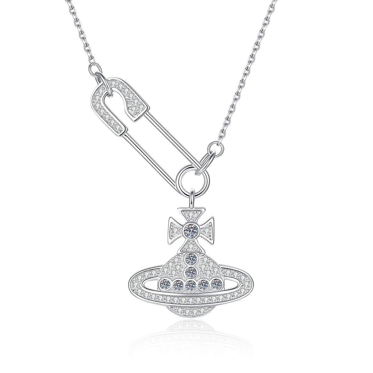 S925 Sterling Silver Saturn-Inspired Moissanite Pendant Necklace
