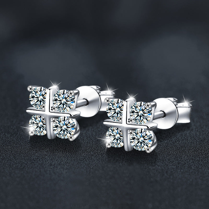 S925 Sterling Silver Moissanite Four-Leaf Clover Stud Earrings