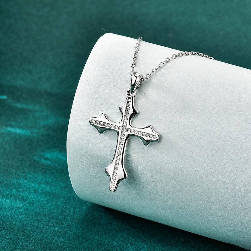 S925 Sterling Silver Cross Moissanite Pendant Necklace