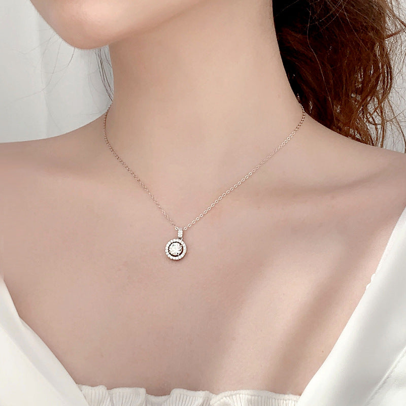 S925 Sterling Silver Moissanite round Bag Clavicle Pendant Necklace