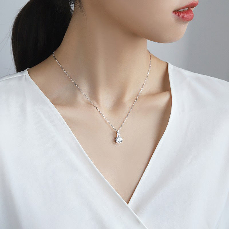 S925 Sterling Silver Moissanite Snowflake Pendant Necklace