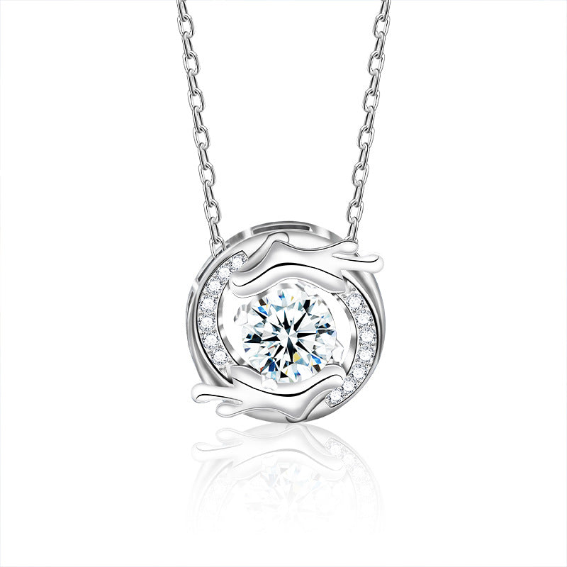 S925 Sterling Silver Moissanite Chinese Style Dragon Pendant Necklace