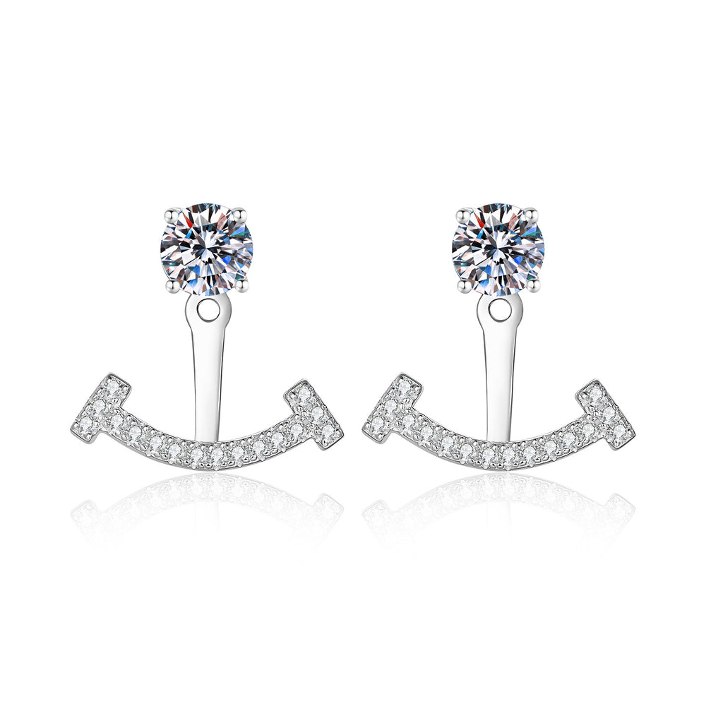 S925 Sterling Silver Moissanite Smiley Face Stud Earrings