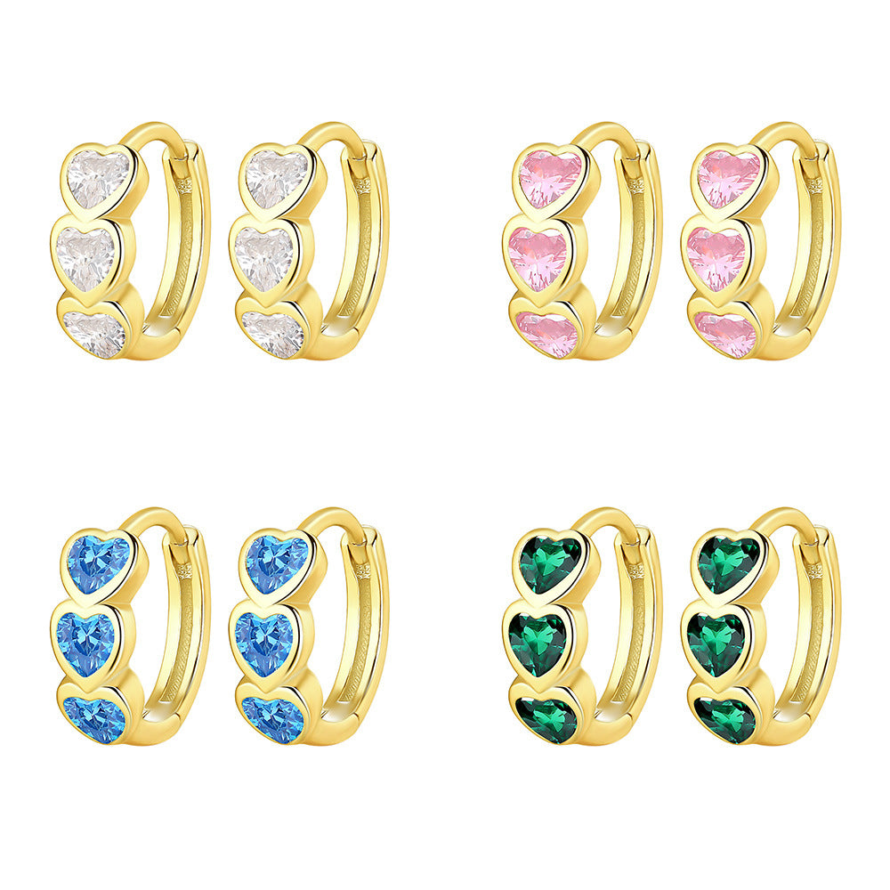 S925 Sterling Silver Heart-Shaped Zircon Huggie Earrings