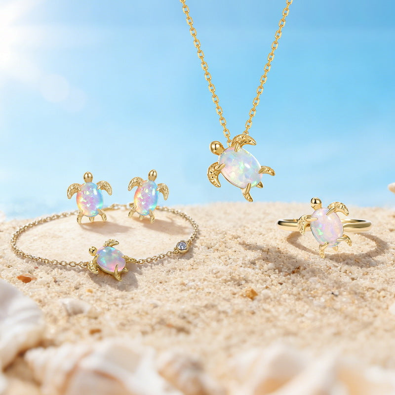 S925 Sterling Silver Gold-Plated Turtle Opal Bracelet