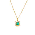 S925 Sterling Silver Square Emerald Zircon Pendant Necklace