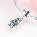 S925 Sterling Silver Hamsa Hand Blue Zircon Eye Design Pendant