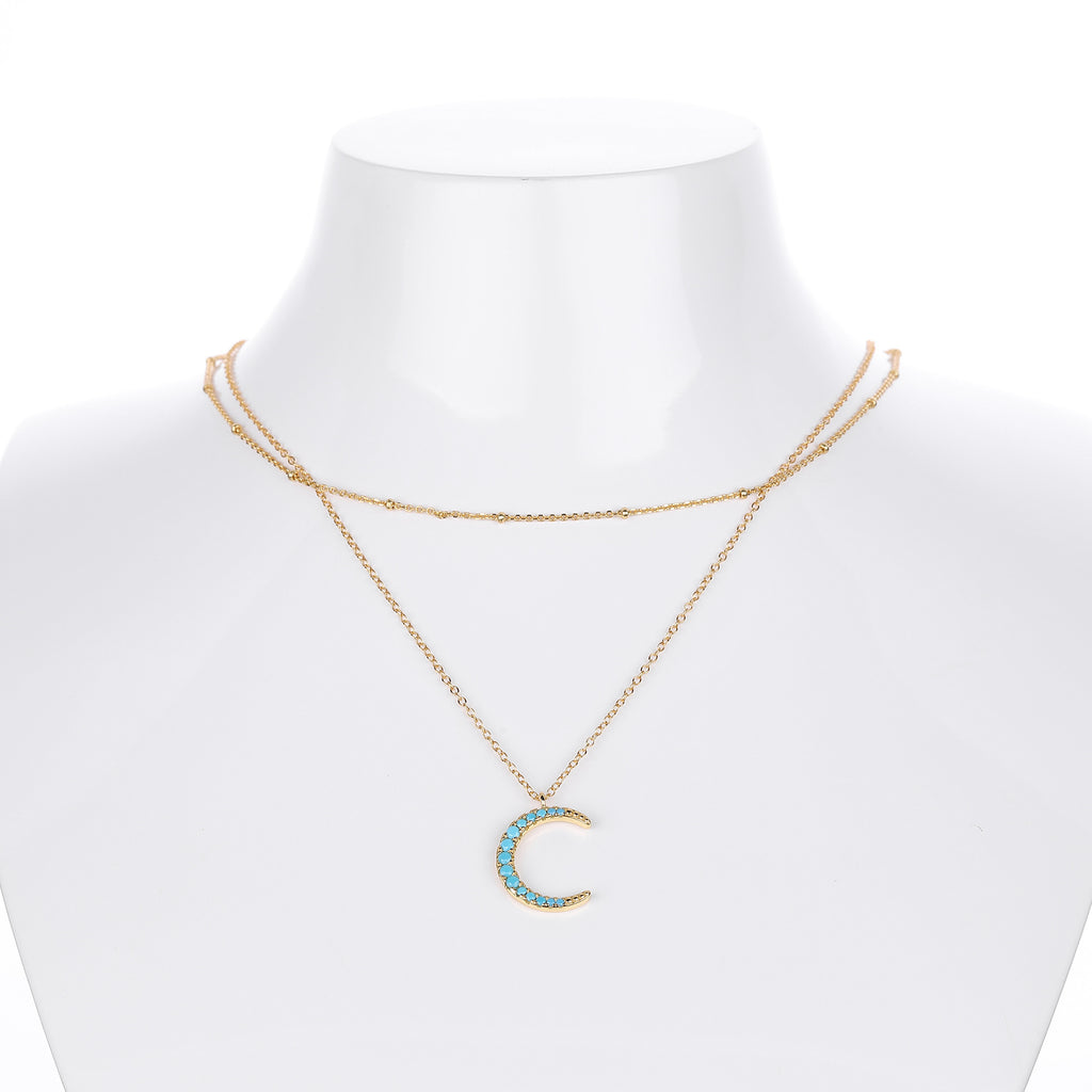 S925 Sterling Silver Moon Double Layer Necklace