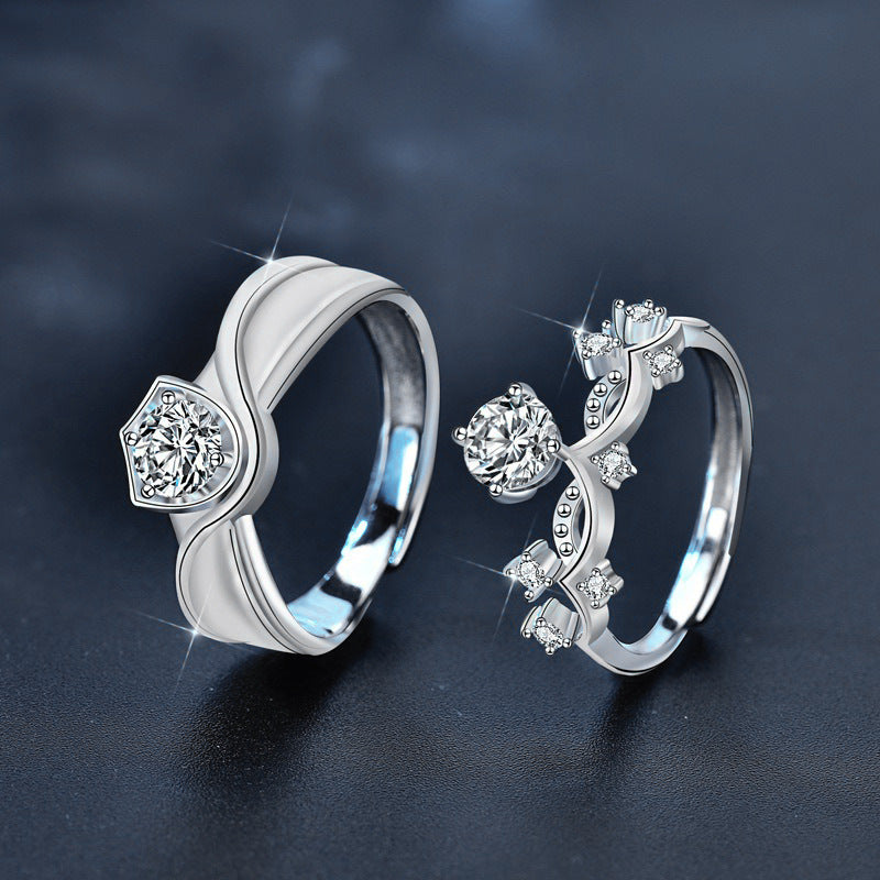 S925 Sterling Silver Moissanite Princess & Knight Couple Ring Set