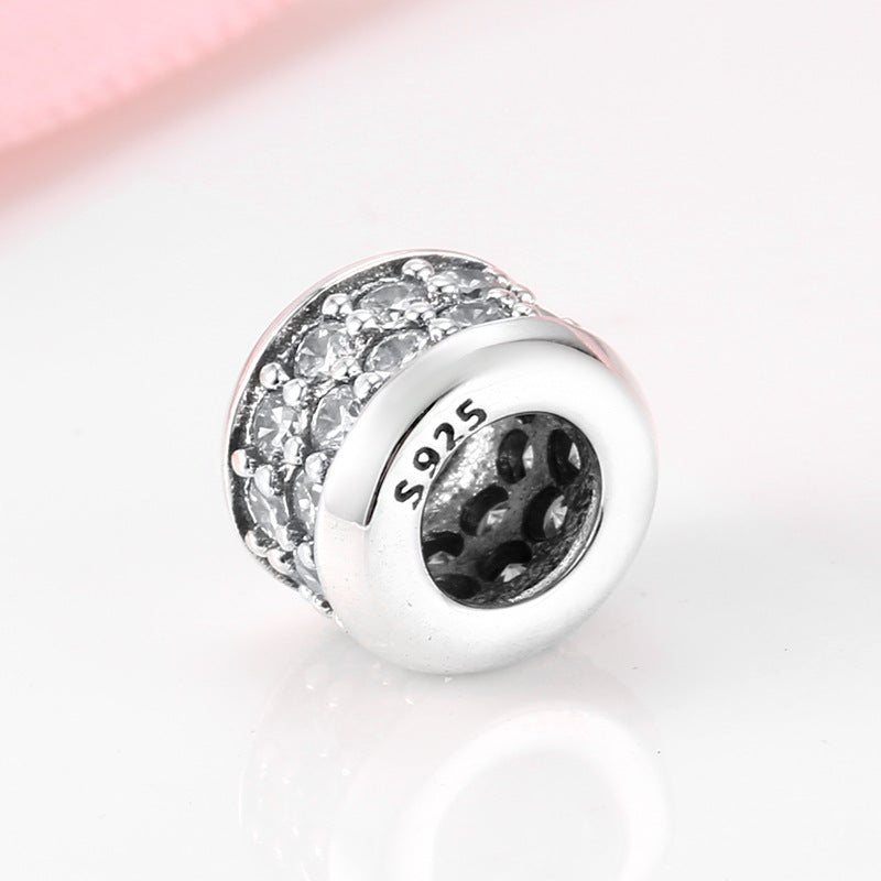 S925 Sterling Silver Full Zircon Inlaid Ring Bead Pendant