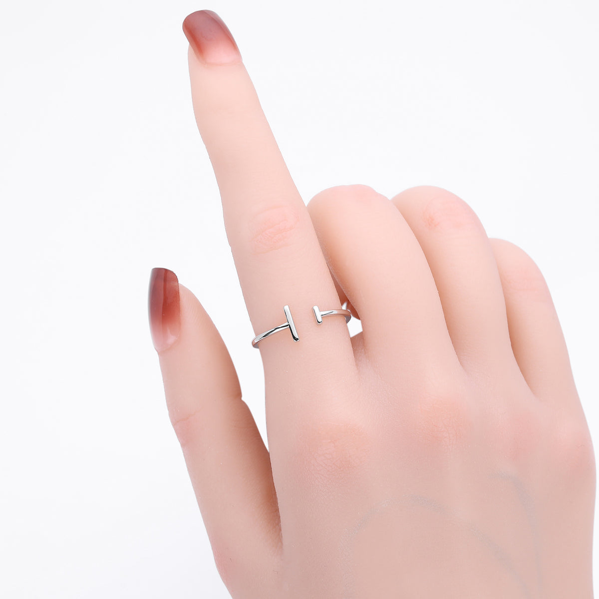 S925 Sterling Silver Simple  Stylish Parallel-Line Open Ring