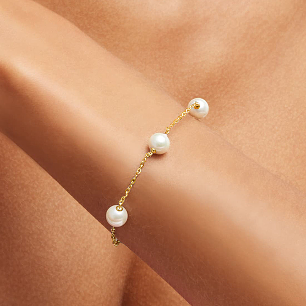S925 Sterling Silver Pearl Beaded Bracelet
