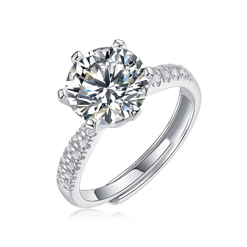 S925 Sterling Silver Six-Prong Moissanite Ring