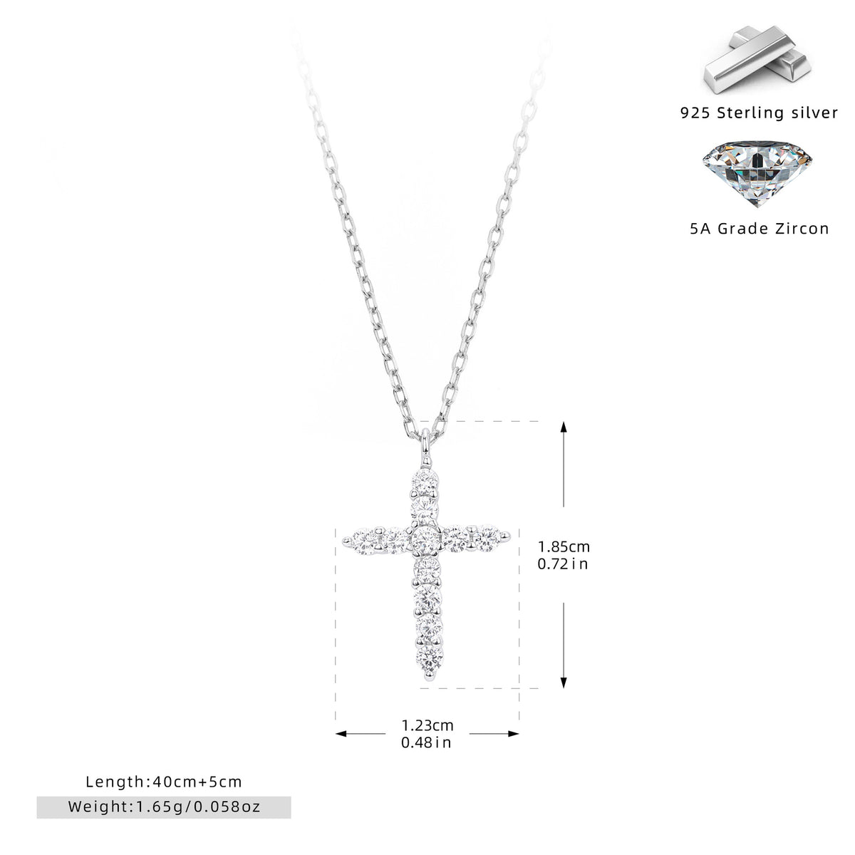 S925 Sterling Silver Faith Pendant with Zircon Cross Necklace