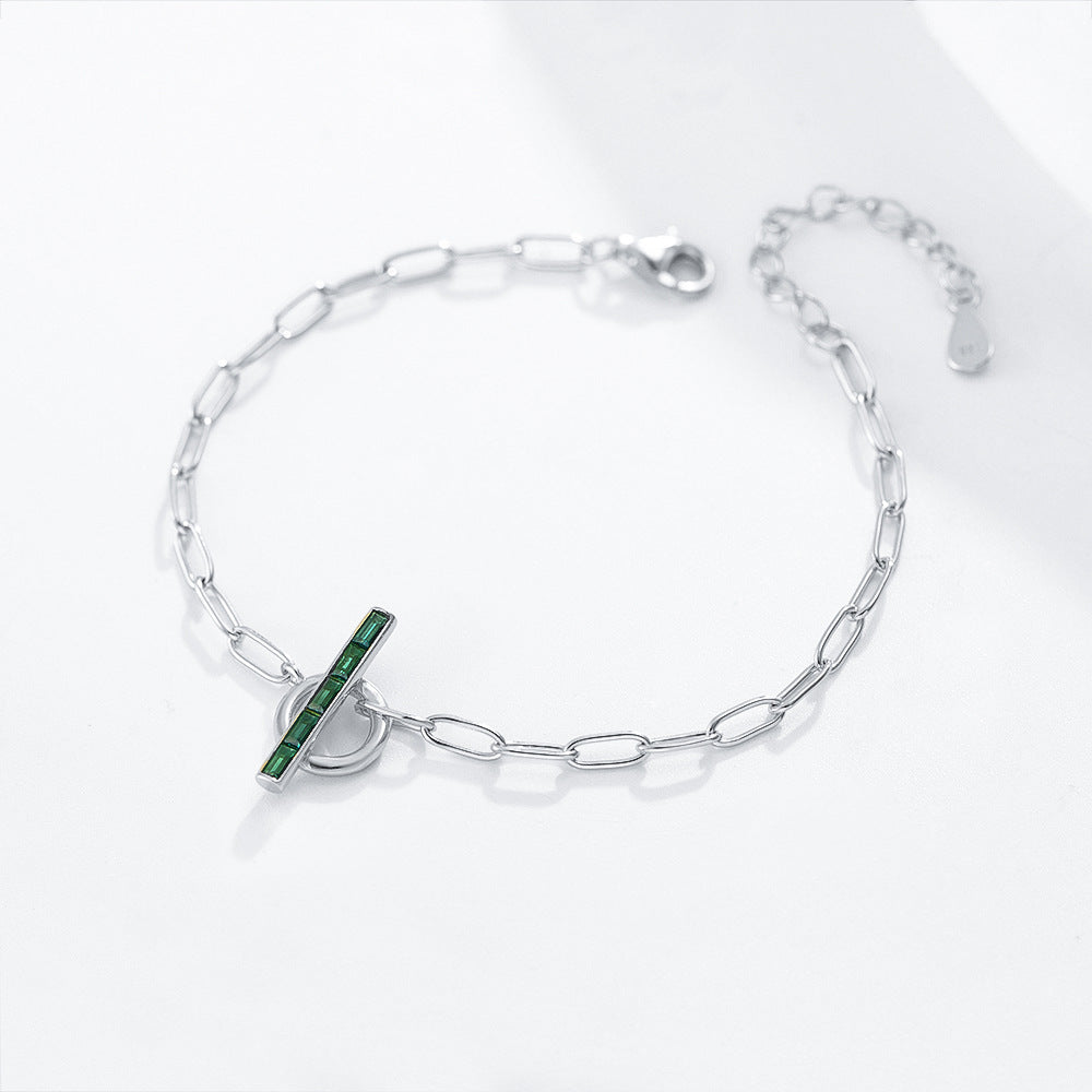 S925 Sterling Silver Geometric Ring Style Emerald Zircon Bracelet