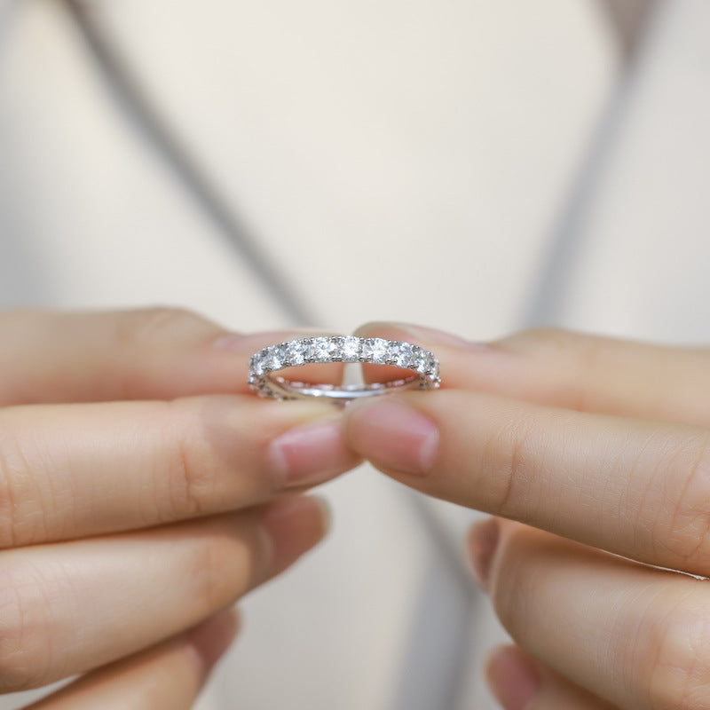 S925 Silver Radiant Moissanite Ring with a Single Halo Setting