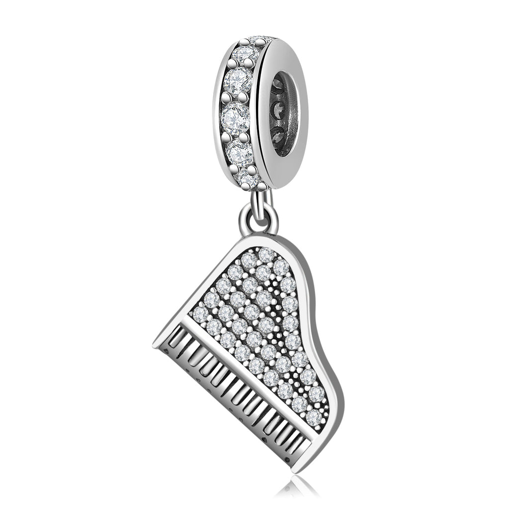 S925 Sterling Silver Piano Shaped Zircon Inlaid Pendant
