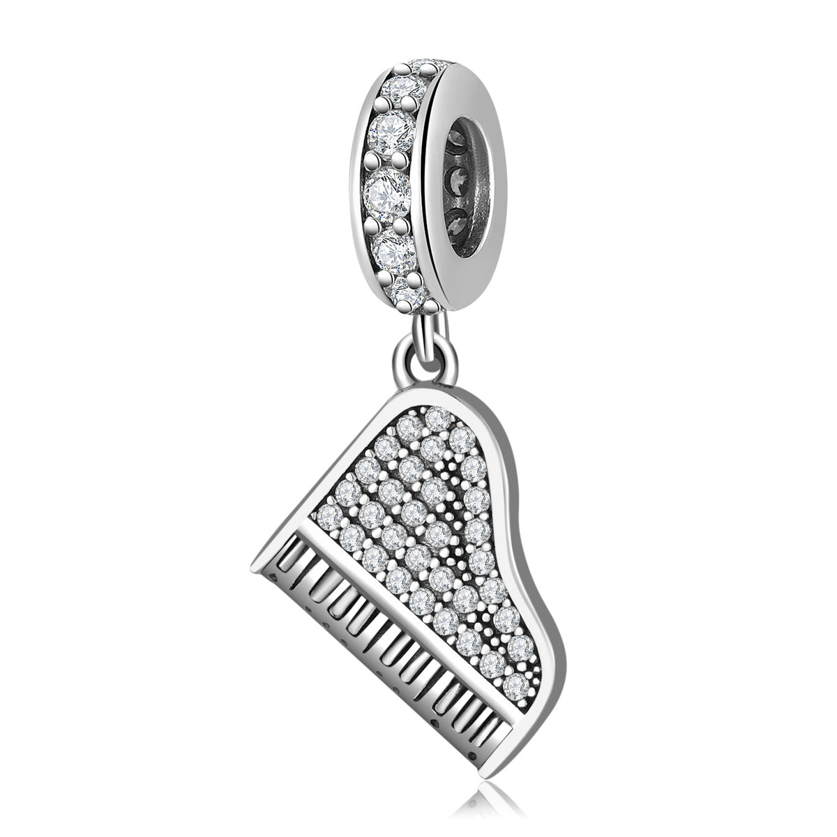 S925 Sterling Silver Piano Shaped Zircon Inlaid Pendant