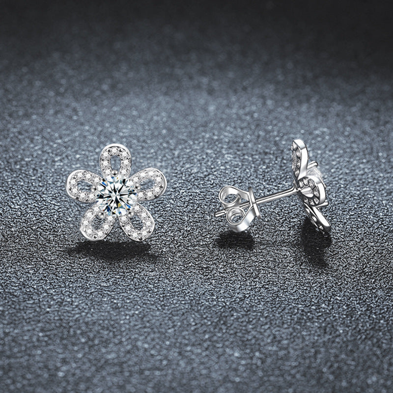 S925 Sterling Silver Sunflower Earrings with Openwork Pearls and Moissanite