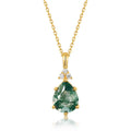 S925 Sterling Silver Inlay Natural Green Agate Pendant Necklace
