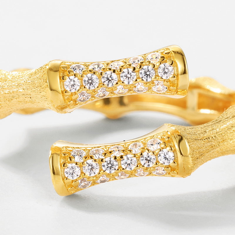 S925 Sterling Silver Gold-Plated Bamboo-Shaped Zircon Ring