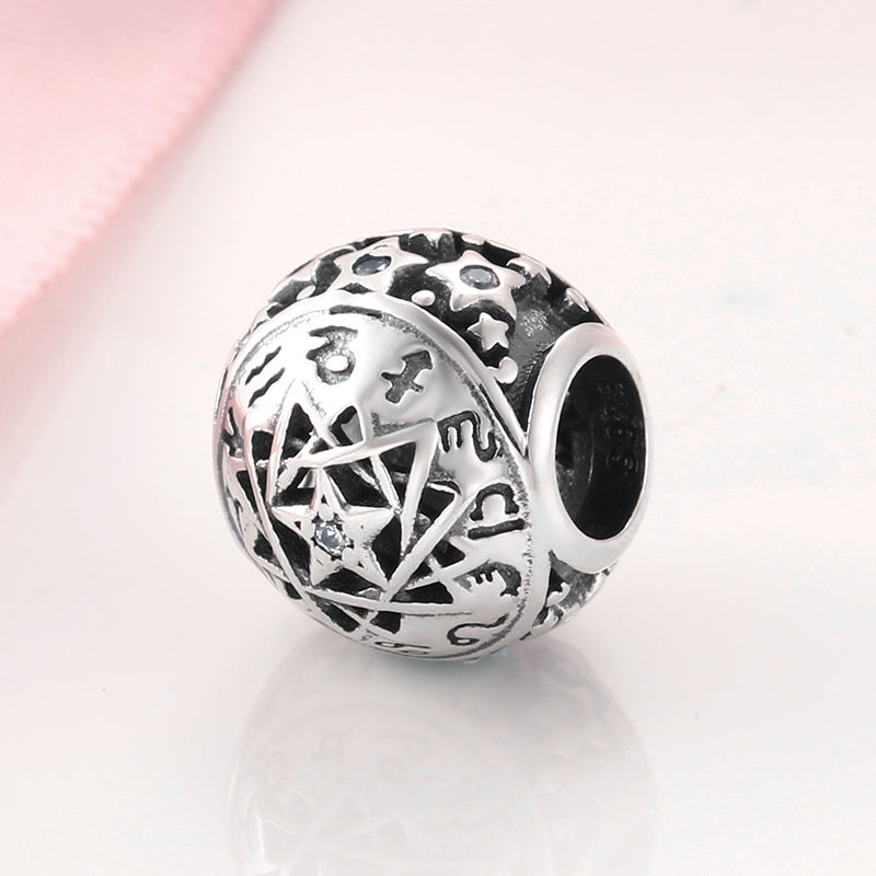 S925 Sterling Silver Twelve Constellation Beaded Zircon Pendant