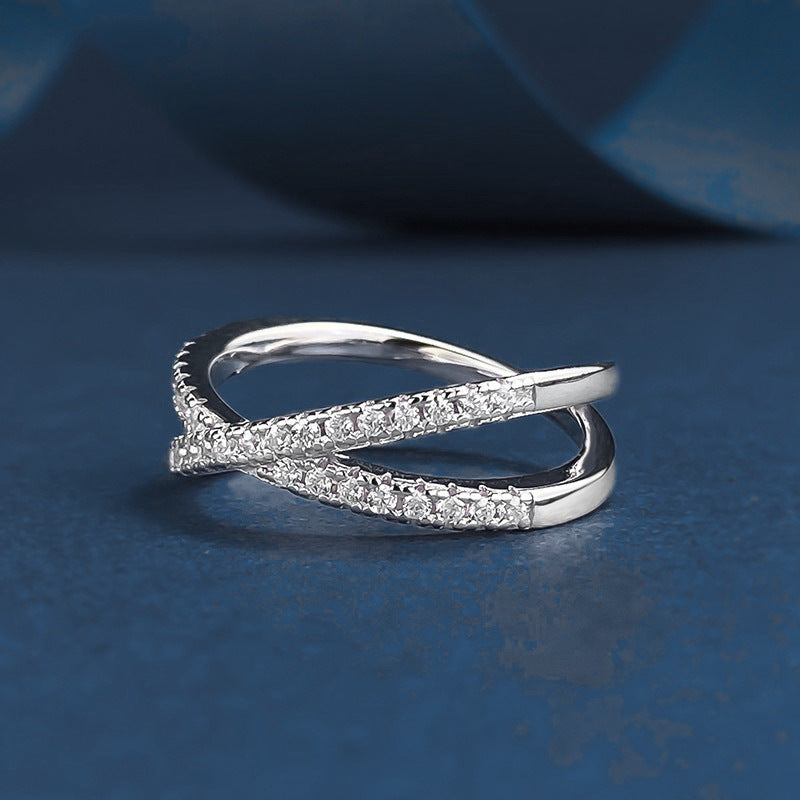 S925 Sterling Silver Moissanite Cross Over Ring