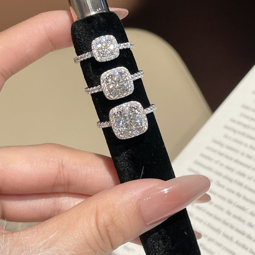 S925 Sterling Silver Square-Cut Moissanite Ring