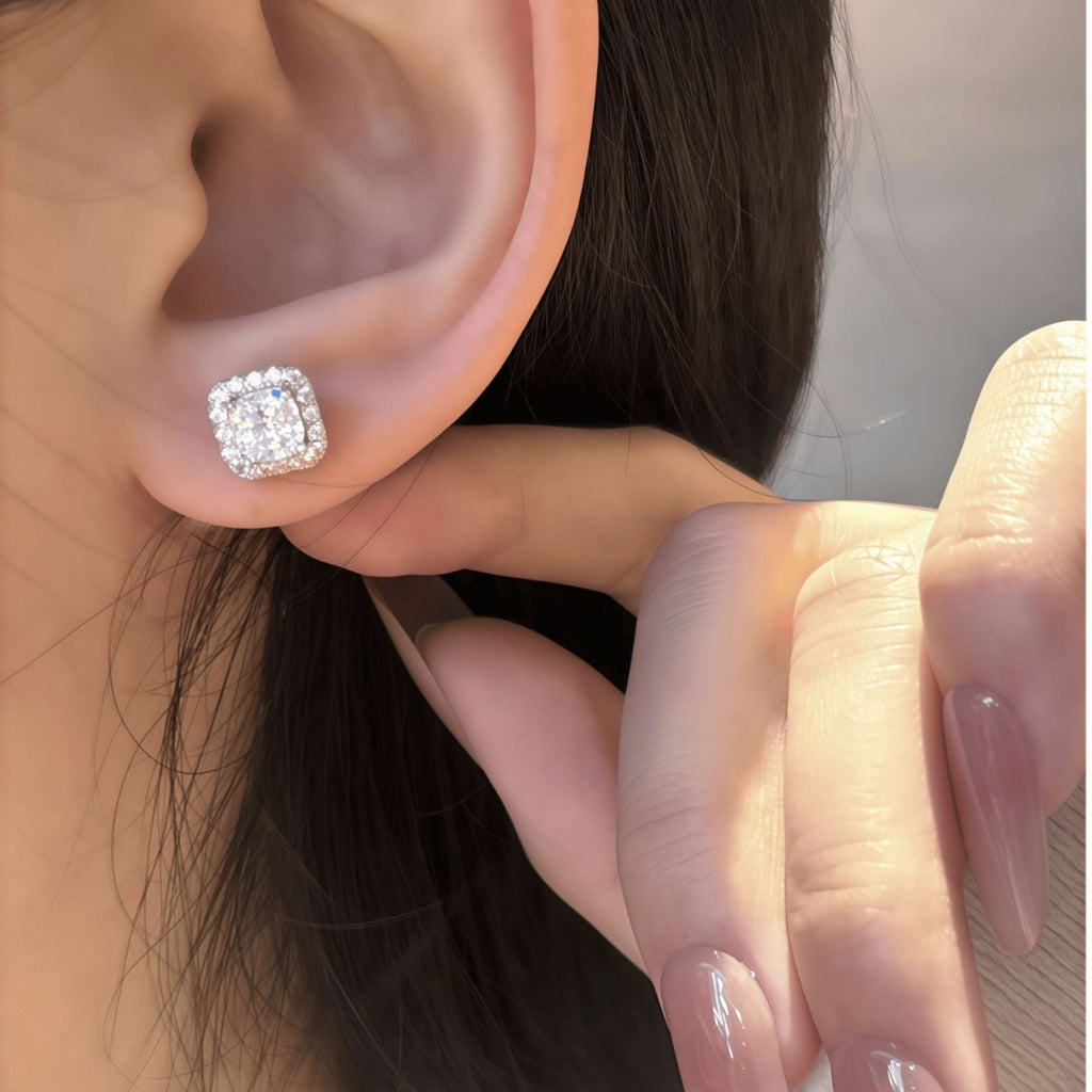 S925 Silver Square Moissanite Stud Earrings