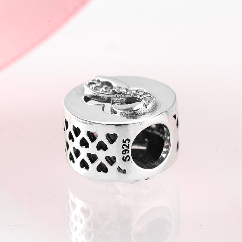 S925 Sterling Silver Hollow Heart Interlocking Zircon Bead Pendant
