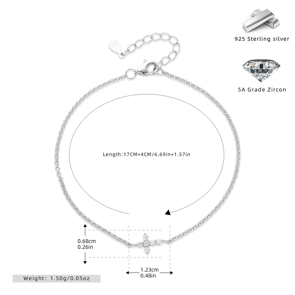 S925 Sterling Silver Cross Bracelet with Zirconia