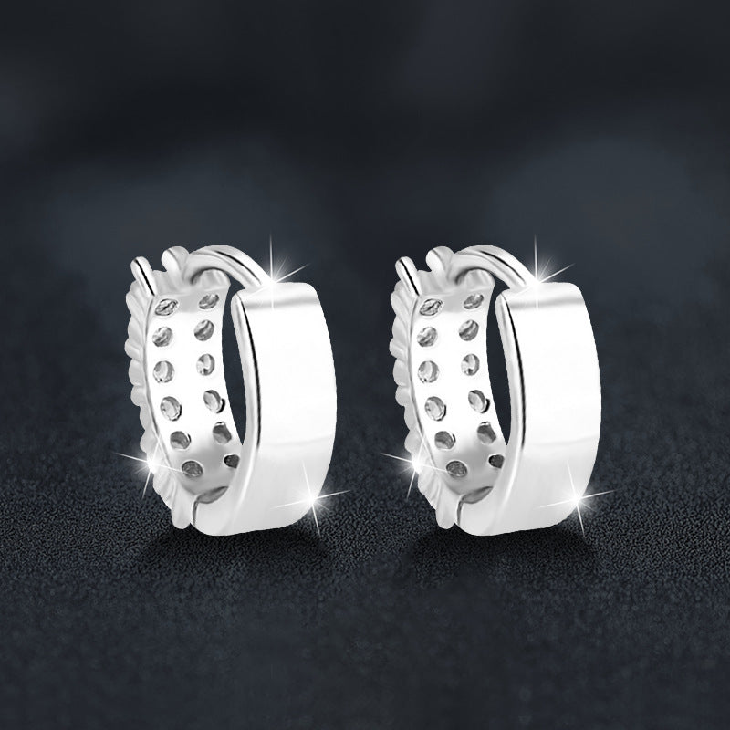 S925 Sterling Silver Earrings Set with Double Rows of Moissanite