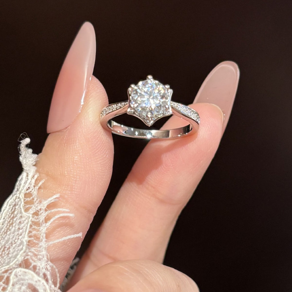 S925 Silver Hexagram Ring with Colorful Moissanite